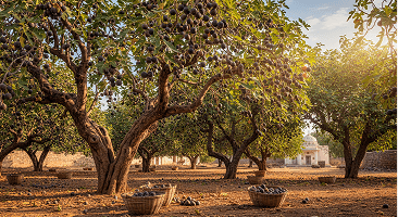 Fig orchard trees under a clear sky